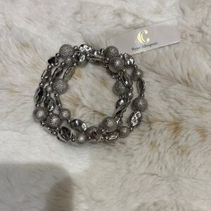 Hypo-Allergenic Silver Beaded Stretch Bracelet Set